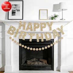 Gold Happy Birthday Banner Pre-Strung Birthday Party Decorations NO DIY Glitter