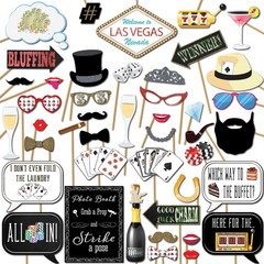 Casino Photo Booth Props – 41-pc Selfie Props with 8 x 10-Inch Sign, 60 Adhes…