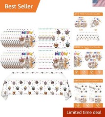 Eco-Friendly 41Pc Cat Theme Party Kit – Plates, Napkins & Tablecloth included