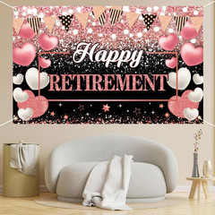 Happy Retirement Party Backdrop Banner Decorations Rose Gold Large Background