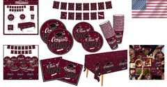 Disposable Maroon Graduation Tableware Set – Plates, Napkins, and Banners for 25
