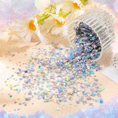 Iridescent Glitter Confetti, Fairy Moon Stars, DIY Party Supplies, Silver