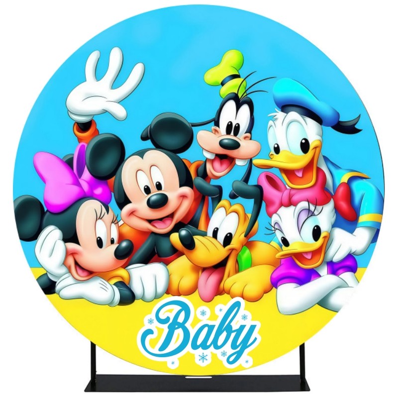 Round Mickey Mouse and friends Backdrop Cover Birthday Photo Background Decor