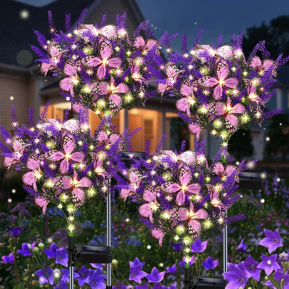 Solar Garden Lights Outdoor, 4 Pack Purple Lavender Solar Butterfly Lights Ga…