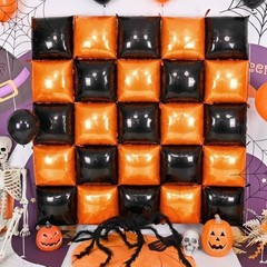 Black Orange Square Foil Balloons, 25PCS Double Sided Metallic Orange and Black