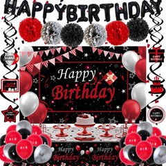 Red and Black Party Decorations, 52 PCS Birthday Decorations for Men Women Bo…