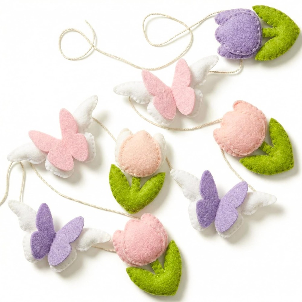 Spring Felt Garland Easter Decorations for Home 4.9 ft Felt Tulip Flower Butt…