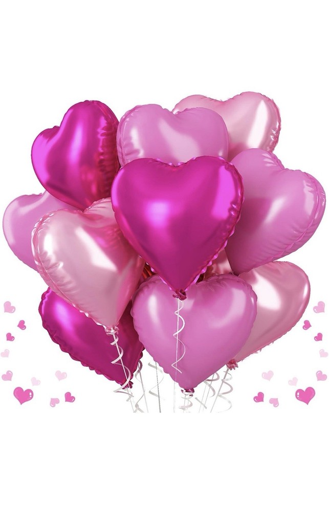 18 Pink Heart Balloons – 12 Pack Foil Love Decorations for Parties Events