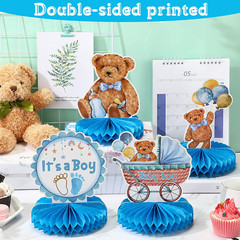 9 Pcs Teddy Bear Honeycomb Centerpieces Its a Boy Baby Shower Table Decorati