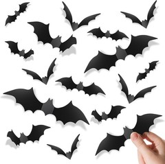 Bats Halloween Decorations PVC 3D Black Scary Bat Stickers Party Decor, 140Pcs