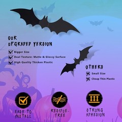 60 PCS Halloween Bats Decoration, 4 Different Sizes Realistic PVC Black 3D Sc…