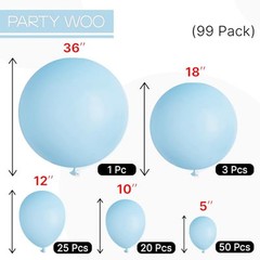 Light Blue Balloons 99 pcs Different Sizes of 36 18 12 10 5 Inch Baby Pastel