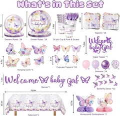 Butterfly Baby Shower Disposable Tableware (Plates, Napkins, Cups, Tablecover)