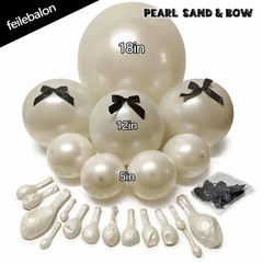 Pearl Sand White Balloon Arch Kit with Black Bow Double Pearl Cream Ivory Bei…