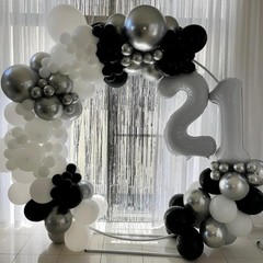 Black and Silver Balloons, 60pcs 12 Inches Black White Silver Confetti Balloo…