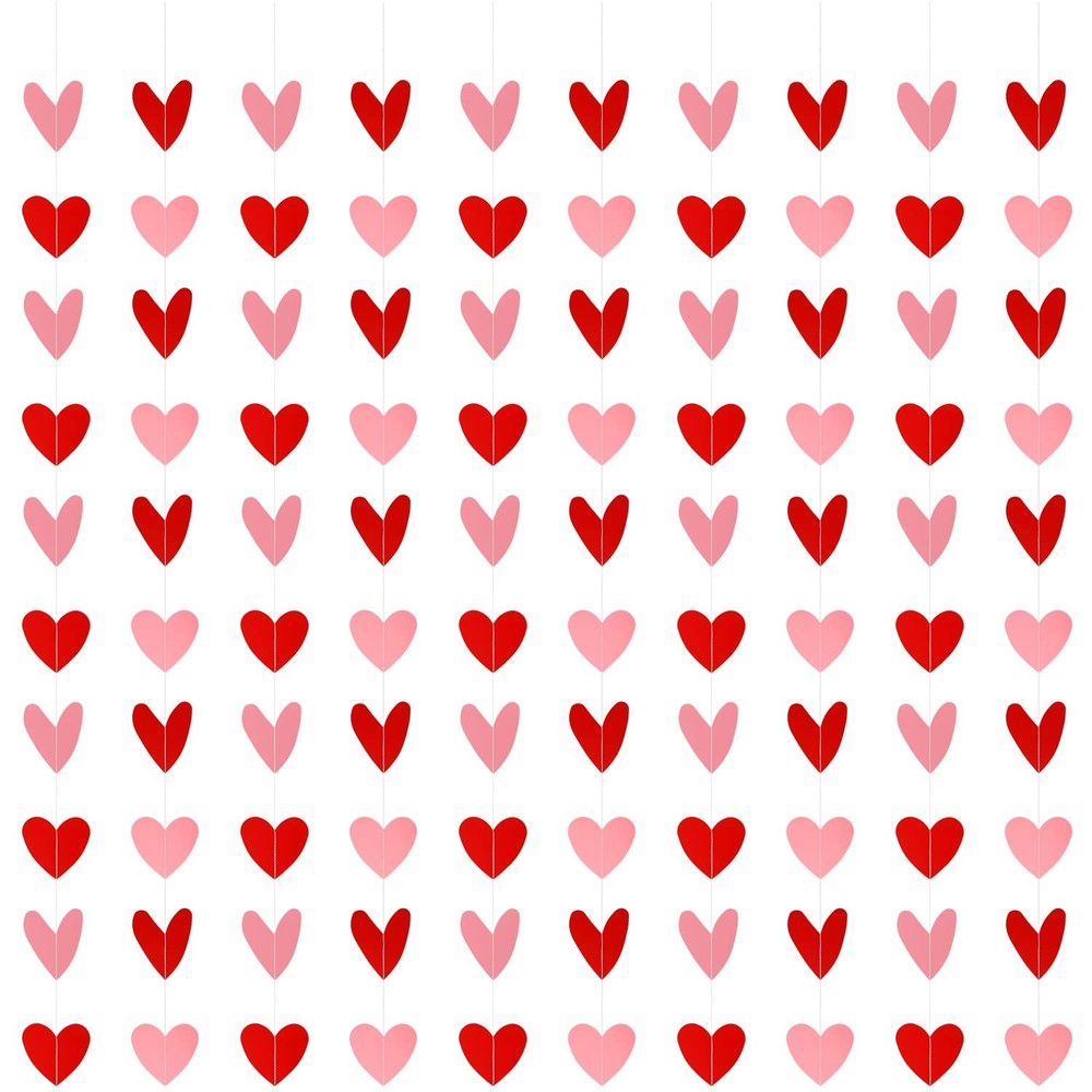 10 Pack Valentines Red Pink Heart Hanging Garland Banners Paper Heart Hanging St