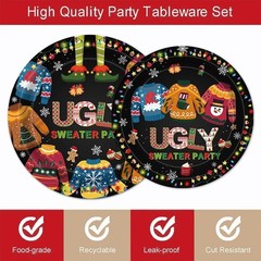 Christmas Ugly Sweater Disposable Tableware Set (Plates, Napkins, Forks)