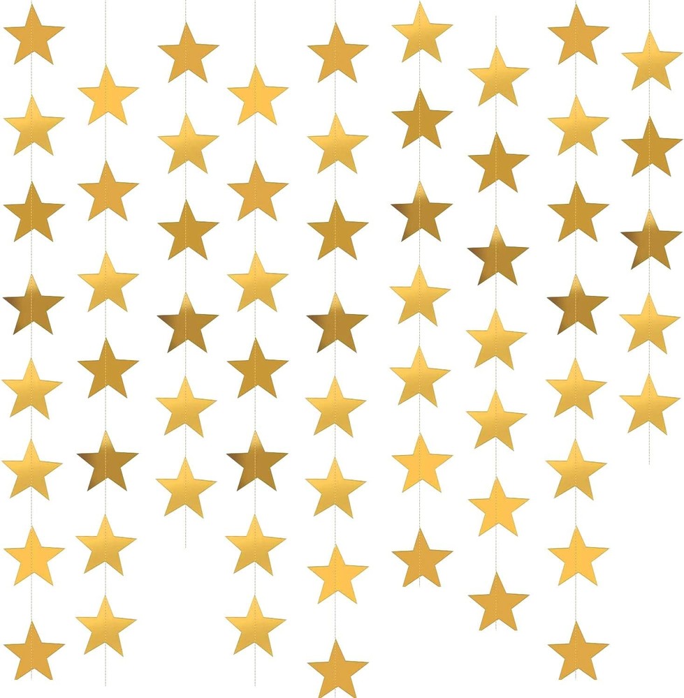 Gold Star Garland, 78 Feet Double Side Hanging Sparkly Paper Star Banner
