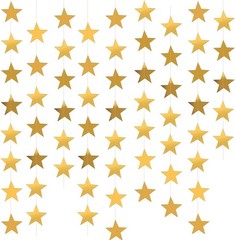 Gold Star Garland, 78 Feet Double Side Hanging Sparkly Paper Star Banner