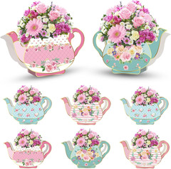 Floral Teapot Centerpieces – 8 PCS Tea Party Decorations for Events