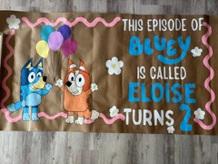 30″H x 57″W Hand painted Bluey Birthday Banner-Never Used!