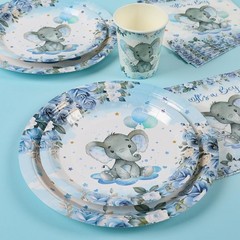 Decoraciones para baby shower elefante, platos, vasos y servilletas, 24 piezas.