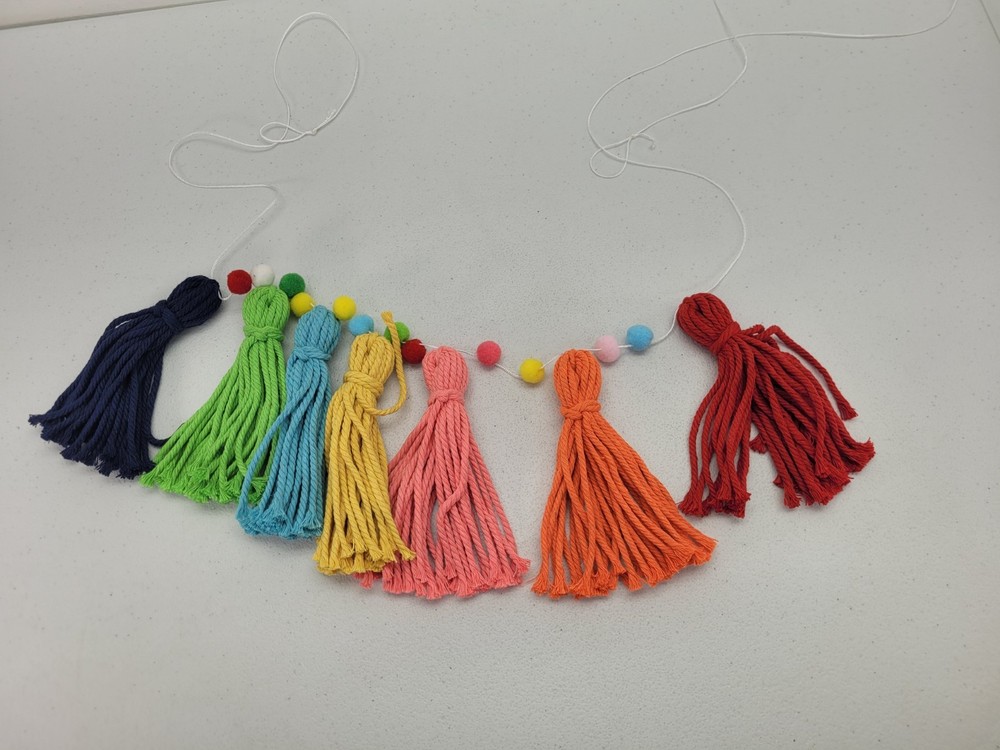 Syhood 3 Pcs Colorful Boho Tassel Garland Rainbow Pom Pom Each 50» Colorful