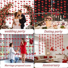 52FT Valentines Day Party Decoration Red Heart Garland Metallic Glitter Hanging