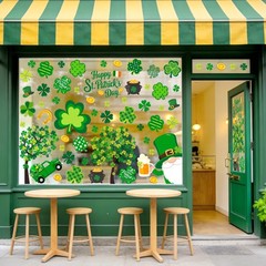 5 Sheet St. Patrick’s Day Window Clings, Green Shamrock Clover Tree Gnome Gold C