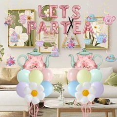 Tea Party Decorations 26Pcs Macaron Balloons with LETS PARTEA Foil Balloon Ba…