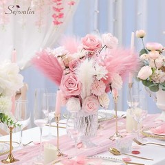 Serwalin Pampas Grass Pink Decor 17.7 17 Inch 6 Pcs, A Blush & Cream &