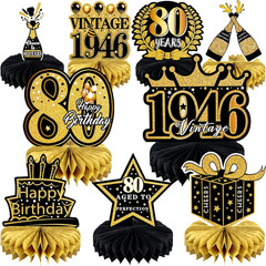 9 Pcs 80Th Birthday Decoration for Men Women Happy 80Th Birthday Honeycomb Cente