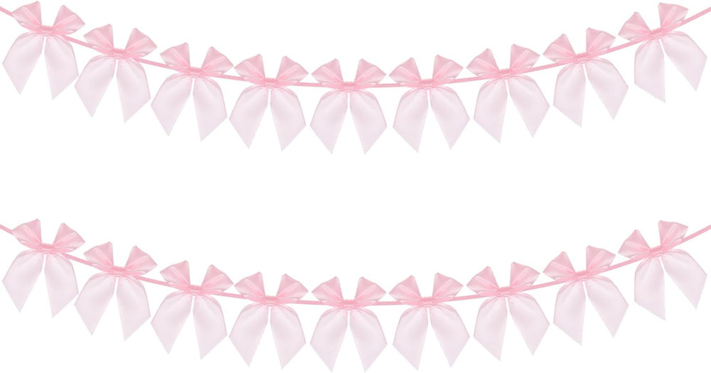 2PCS Pink Bow Banner, 6.6Feet Ribbon Bows Decorations for Party Cute Bow Garland