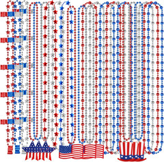 24Pcs 4Th of July Accessories Patriotic Beads Necklaces 4Th of July Decorations