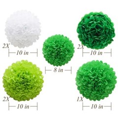 GREEN HANGING PAPER PARTY DECORATIONS ROUND PAPER FANS SET PAPER POM POMS FLOWER