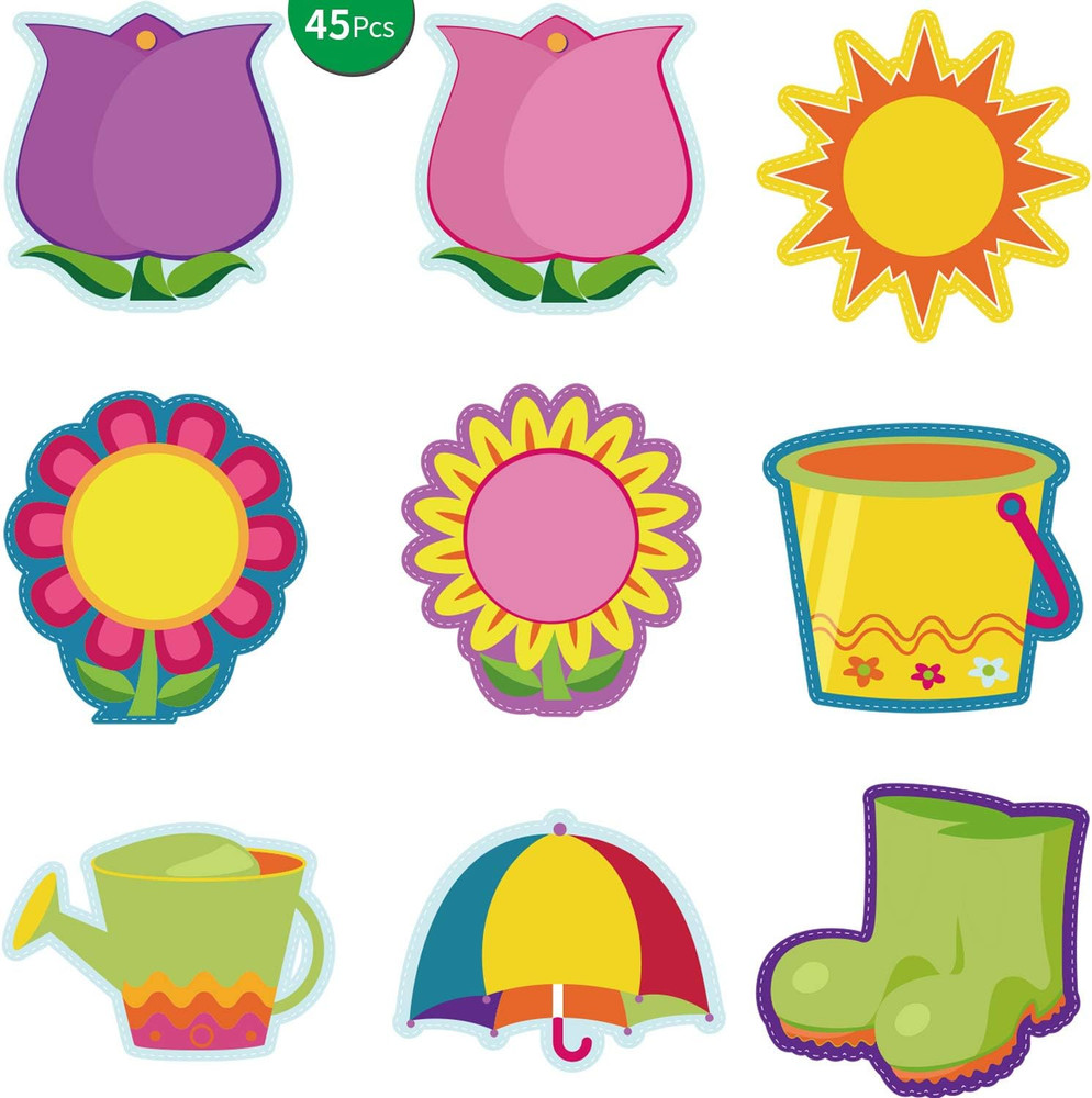 45 Pcs Flower Cutouts 5.9in Bulletin Board Spring Classroom Decor Name Tags Pack