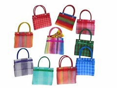 Mini Mesh Party Favor Bags 5 or 10 Pack Colorful Plaid 8×5.25 Inches