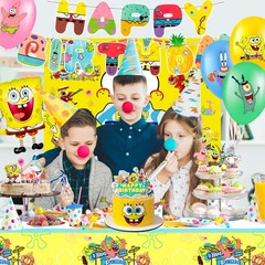 SpongeBob Party Decorations 99 Pcs SpongeBob Birthday Balloons Backdrop Plates