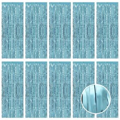 10 Pack Metallic Blue Foil Fringe Curtains 3.2ft x 9.8ft Photo Booth Backdrop fo