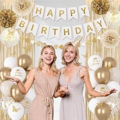 White and Gold Birthday Decorations for Women Girls with Butterfly Sticker Gold