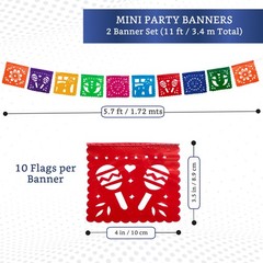 Mini Mexican Party Banners (2 Pack with 10 Small Plastic Flags per Banner) – …