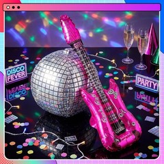 2 Pcs Lightweight Inflatable Disco Ball & Guitar – Perfect for Retro Events
