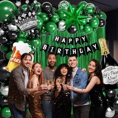 Green Party Decorations, Green Black Silver Foil Balloons Happy Banner Fringe…