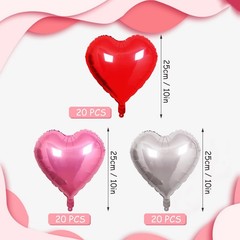 60 PCS Heart Shape Foil Balloons, 10 Inch Red Pink Silver Heart Foil Balloons…