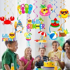 20 PCS Summer Hanging Swirls Beach Pool Party Decor Hello Ceiling Streamers