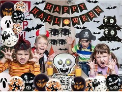 Happy Halloween 47 Piece Party Decorations Black Spider &White Ghost Gauze NEW