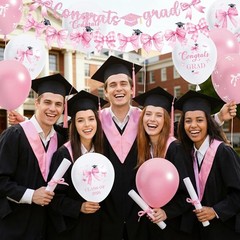 2026 Graduation Decorations – 214 Pcs Pink Bow Congrats Grad Party Decoration…
