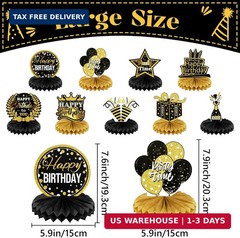 9 PCS Happy Birthday Party Table Decorations | Black and Gold Birthday Center Pi