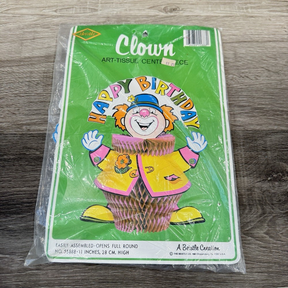 Beistle Happy Birthday Clown Art Tissue Centerpiece Colorful Party Decoration