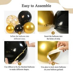 133Pcs Black and Gold Balloons Garland Arch Kit with Metallic Gold Confetti Ball